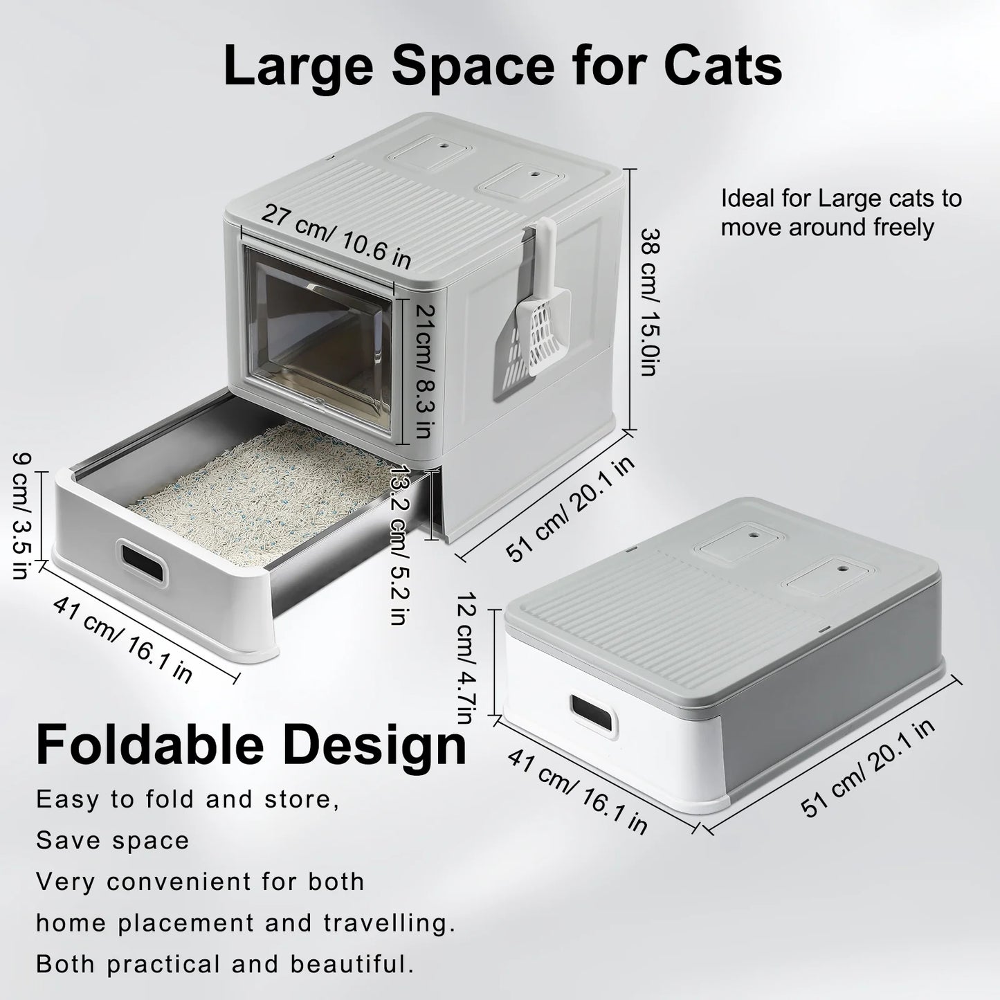 Enclosed Stainless Steel Cat Litter Box with Pull Out Tray