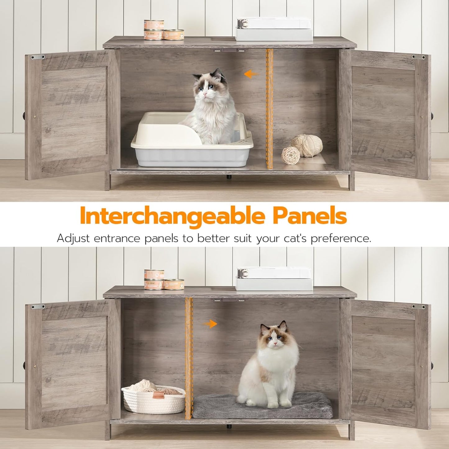 Litter Box Enclosure, Cat Litter Box Furniture with Removable Divider, Large Hidden Litter Box Furniture, Wooden Cat House, End Side Table, 31" L X 17.5" W X 19.7" H, Greige BG03MW01G2