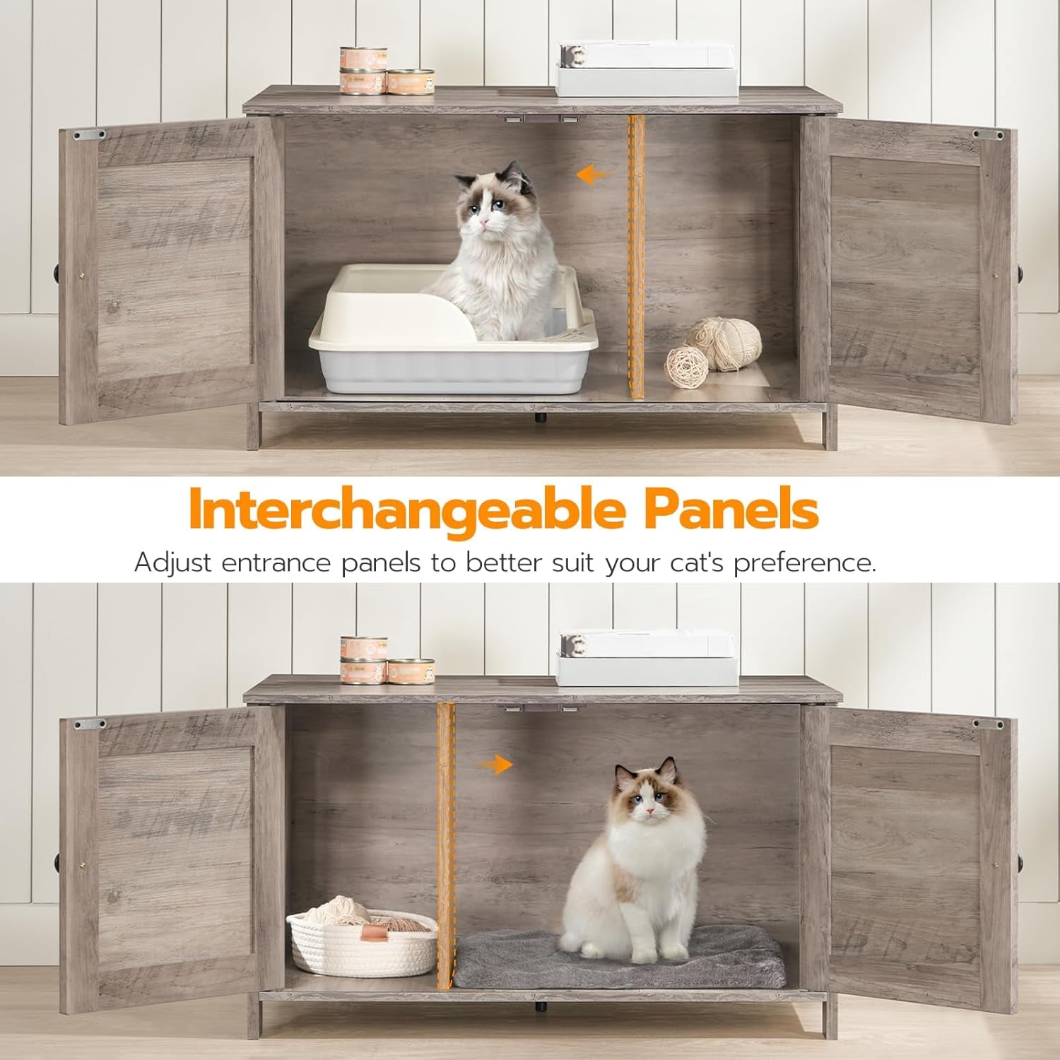Litter Box Enclosure, Cat Litter Box Furniture with Removable Divider, Large Hidden Litter Box Furniture, Wooden Cat House, End Side Table, 31" L X 17.5" W X 19.7" H, Greige BG03MW01G2
