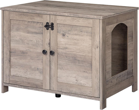 Litter Box Enclosure, Cat Litter Box Furniture with Removable Divider, Large Hidden Litter Box Furniture, Wooden Cat House, End Side Table, 31" L X 17.5" W X 19.7" H, Greige BG03MW01G2