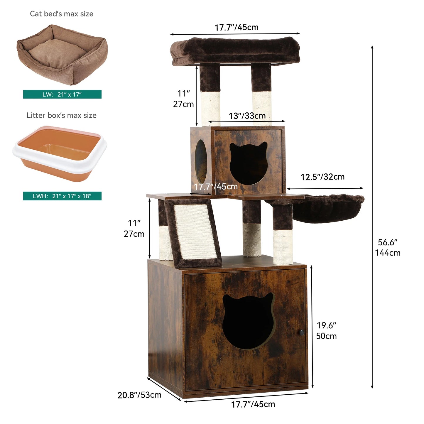 Modern Cat Tree, Haven for Feline Friends - 4-In-1 Cat Tree, Litter Box Enclosure, and End Table Combo