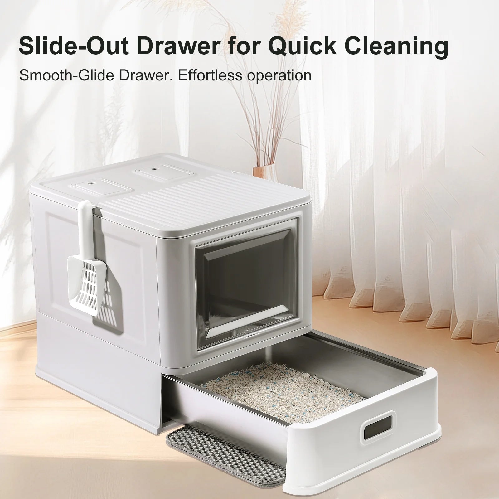Enclosed Stainless Steel Cat Litter Box with Pull Out Tray