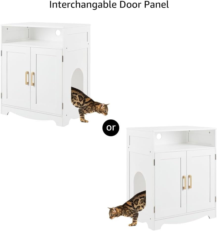 Cat Litter Box Furniture, Cat Washroom Hidden Litter Box Enclosure with 2 Entrances, Cat House Storage Nightstand, Wooden Pet Crate Furniture