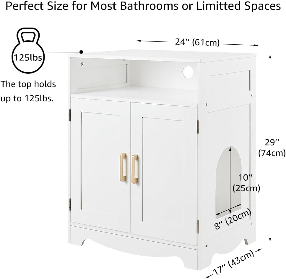 Cat Litter Box Furniture, Cat Washroom Hidden Litter Box Enclosure with 2 Entrances, Cat House Storage Nightstand, Wooden Pet Crate Furniture