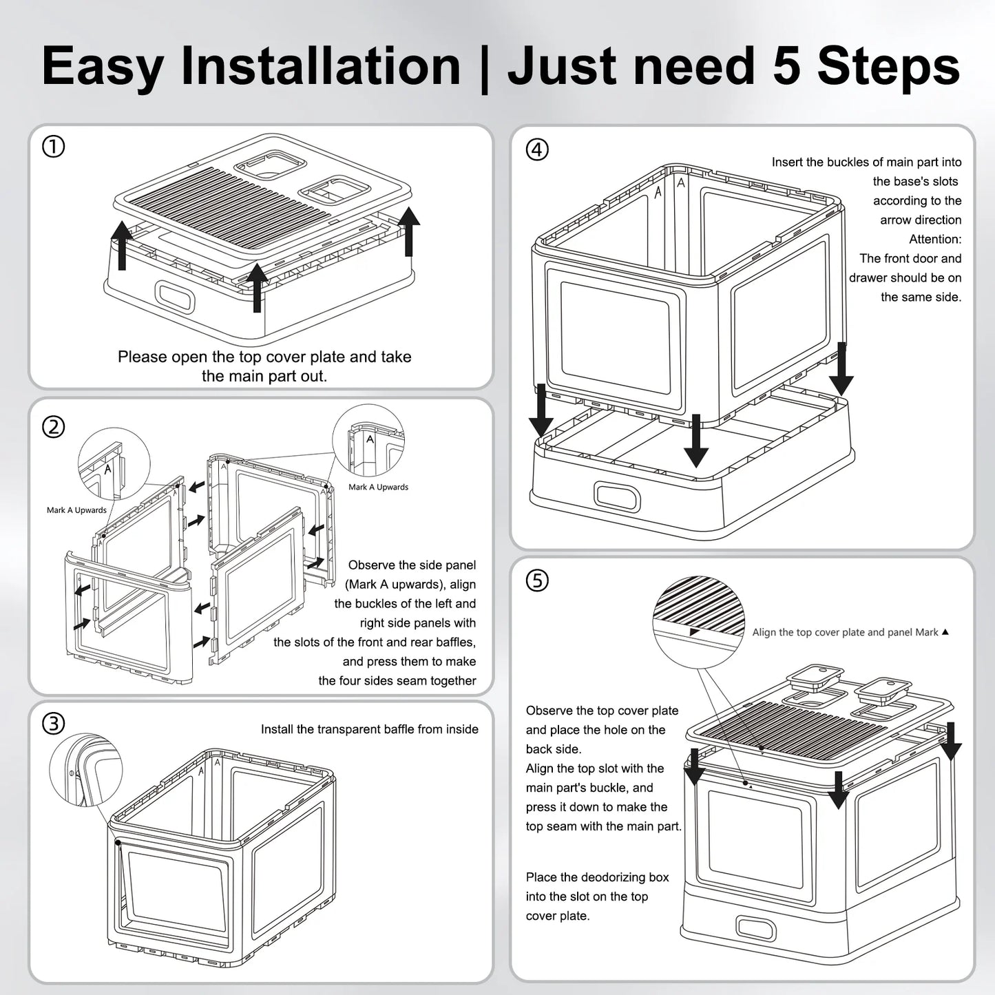 Enclosed Stainless Steel Cat Litter Box with Pull Out Tray