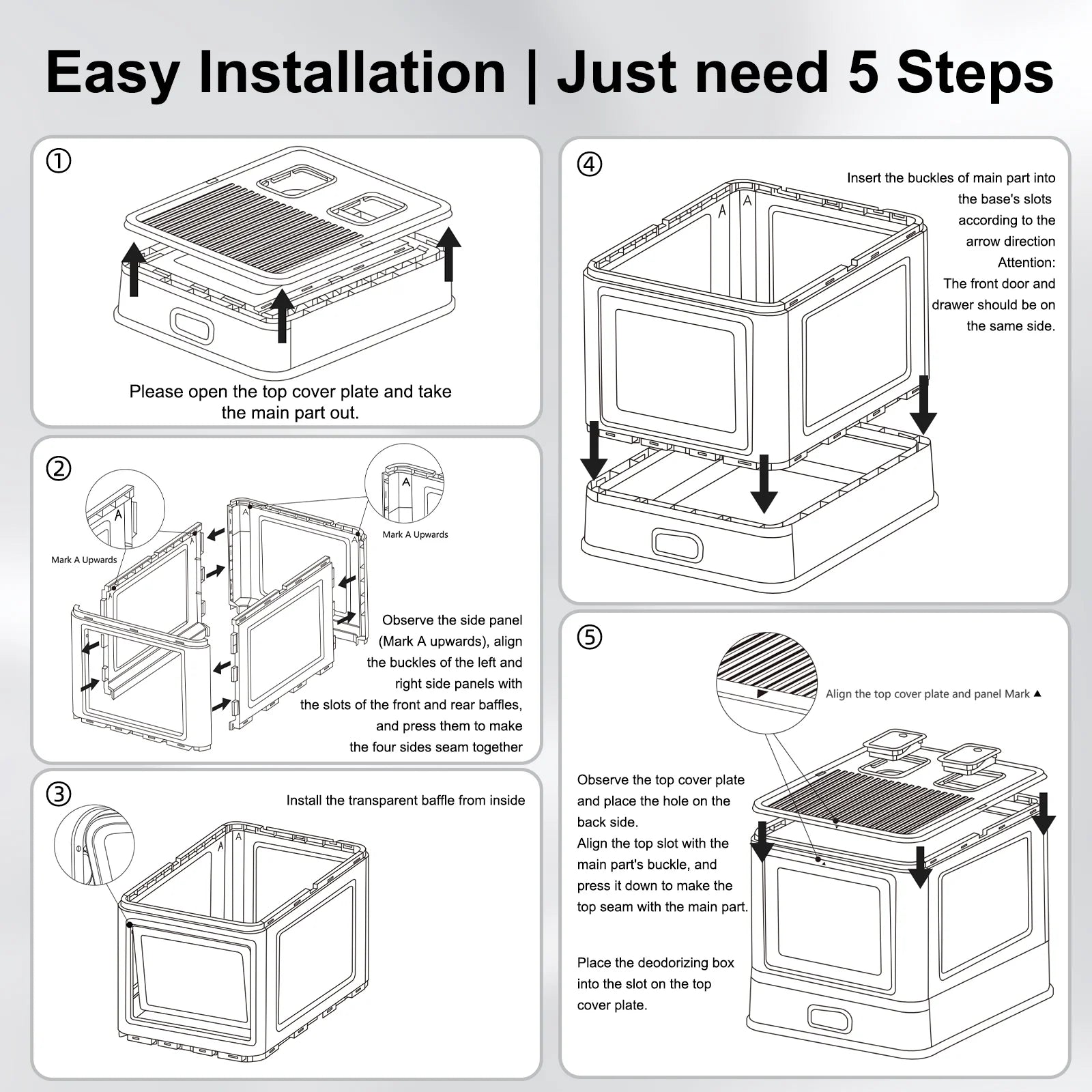 Enclosed Stainless Steel Cat Litter Box with Pull Out Tray