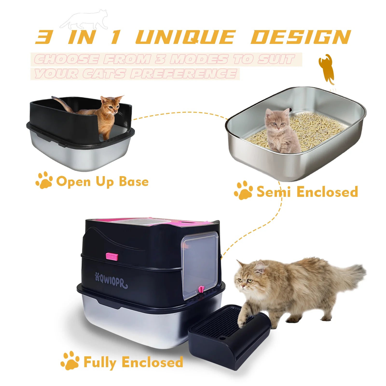 Extra Large Stainless Steel Enclosed Cat Litter Box - Odor-Resistant, Easy Clean - Gray