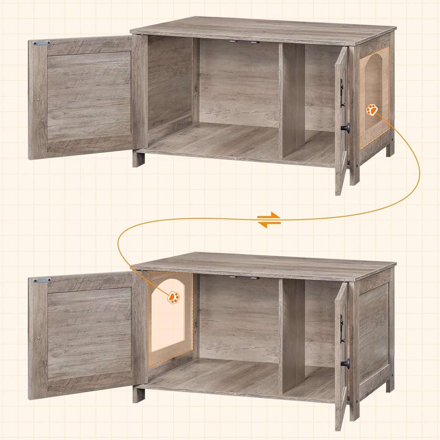 Litter Box Enclosure, Cat Litter Box Furniture with Removable Divider, Large Hidden Litter Box Furniture, Wooden Cat House, End Side Table, 31" L X 17.5" W X 19.7" H, Greige BG03MW01G2