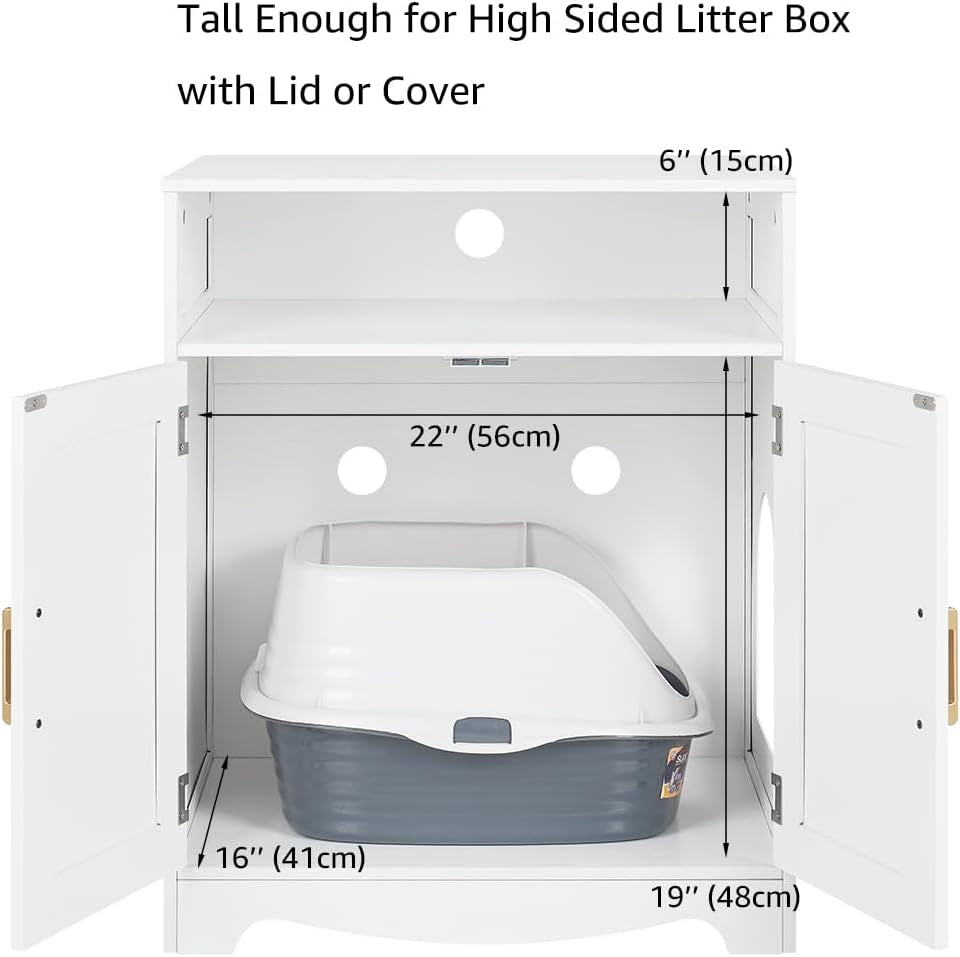 Cat Litter Box Furniture, Cat Washroom Hidden Litter Box Enclosure with 2 Entrances, Cat House Storage Nightstand, Wooden Pet Crate Furniture