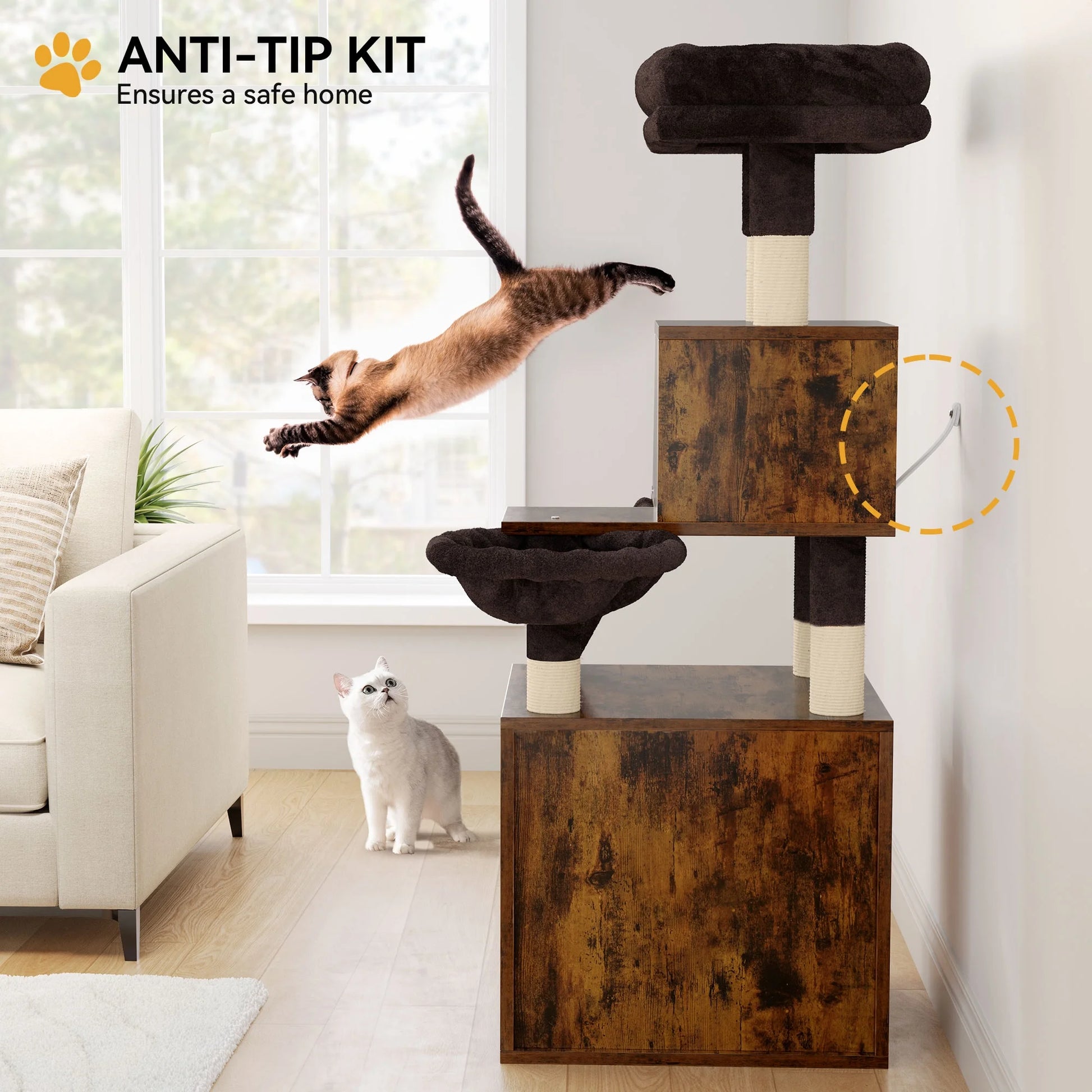 Modern Cat Tree, Haven for Feline Friends - 4-In-1 Cat Tree, Litter Box Enclosure, and End Table Combo