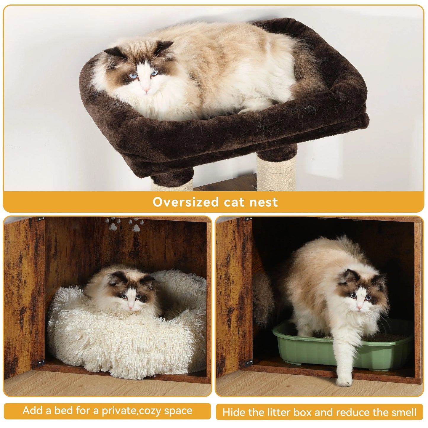Modern Cat Tree, Haven for Feline Friends - 4-In-1 Cat Tree, Litter Box Enclosure, and End Table Combo