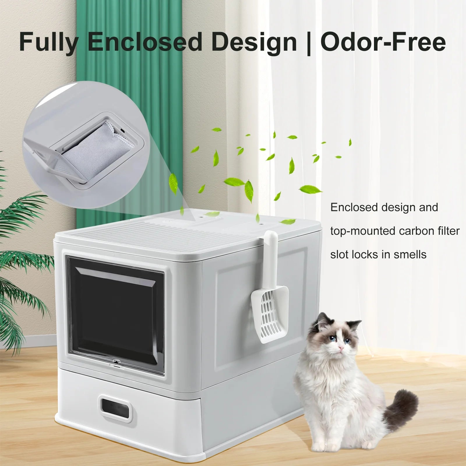 Enclosed Stainless Steel Cat Litter Box with Pull Out Tray